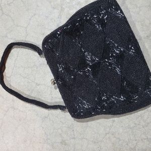 Vintage Black Beaded Shiny Handbag